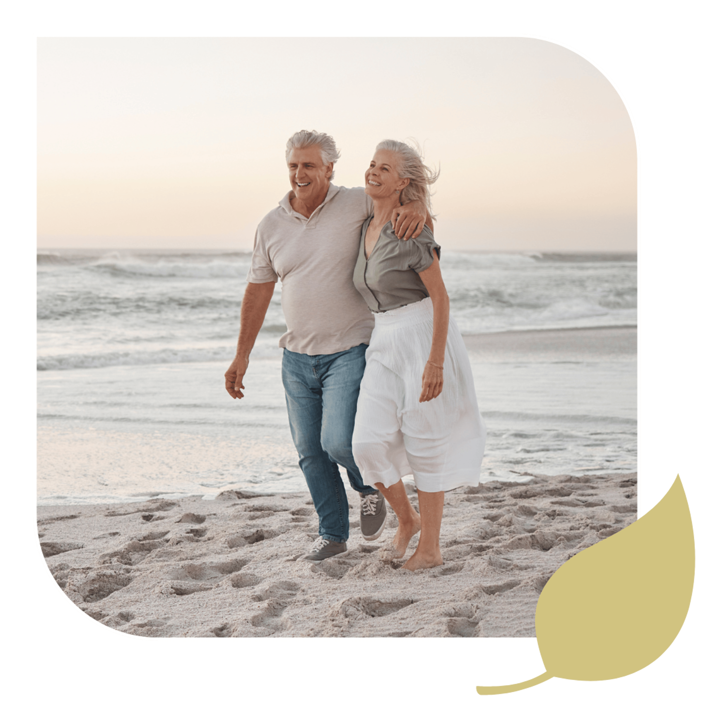 A healthy couple talking a walk after regenerative treatment.