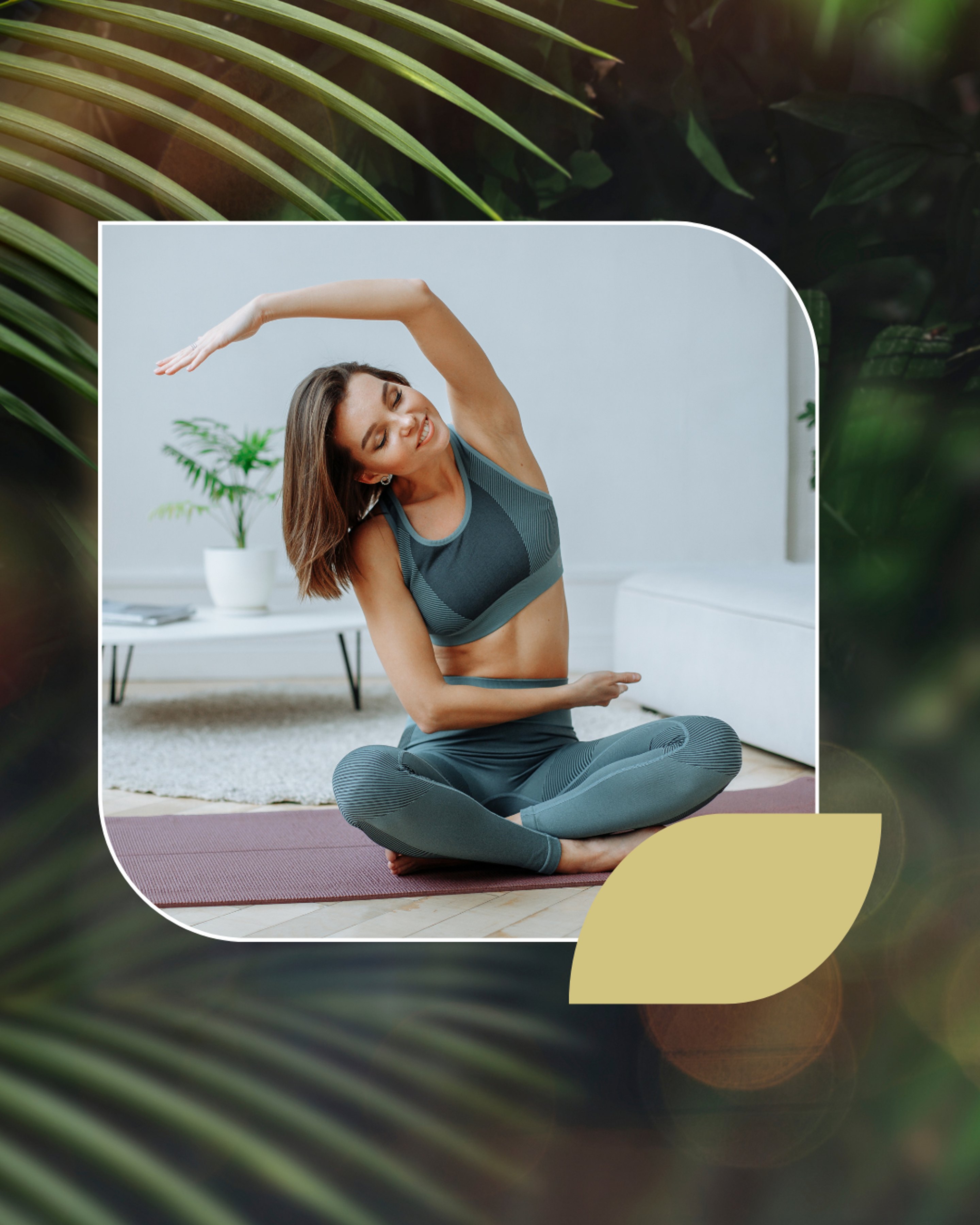 A woman doing a seated side stretch after Platelet Rich Plasma Therapy.