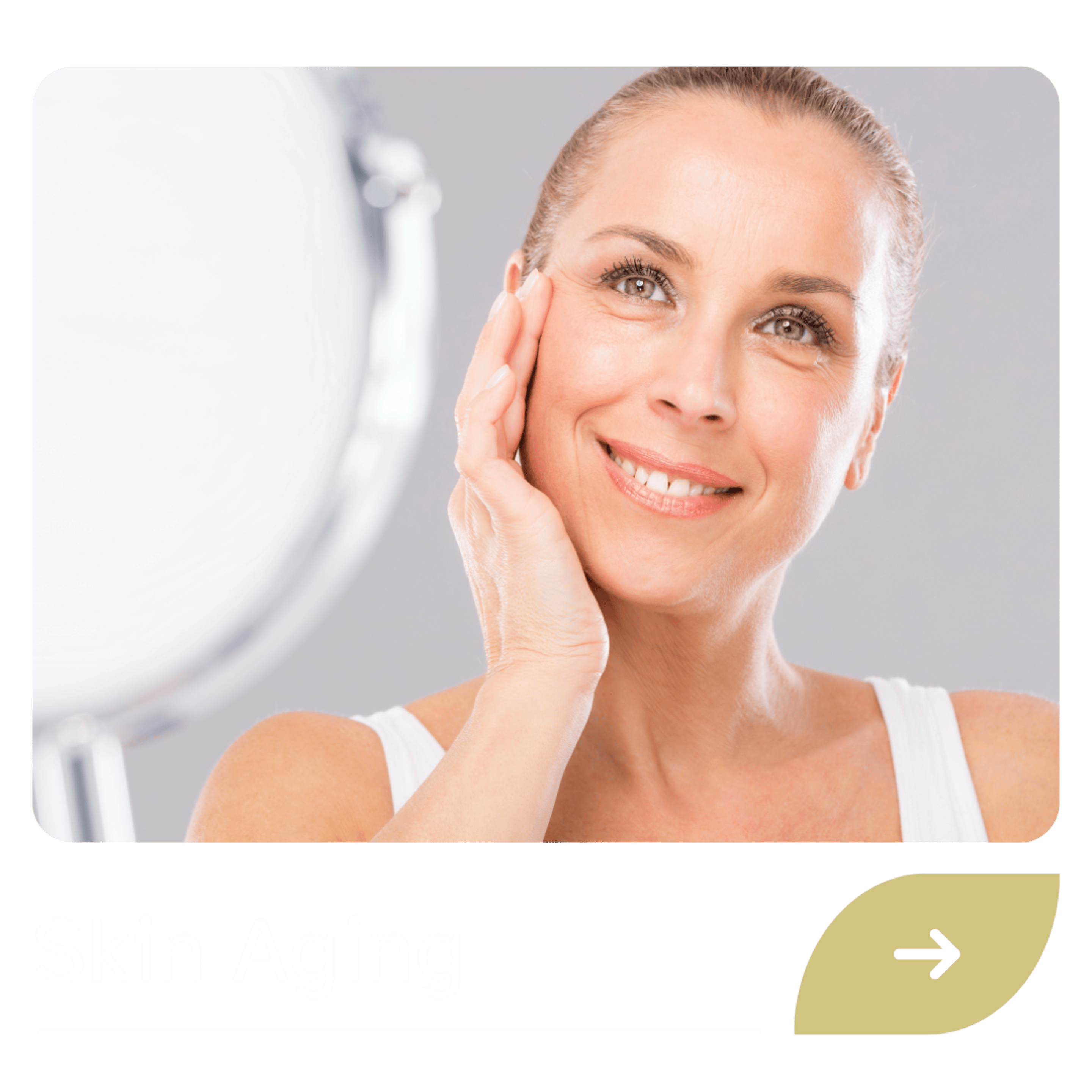 A woman after skin aging treatment, showing her clear complexion.